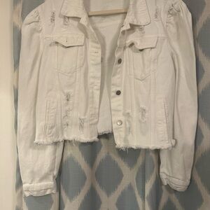 Women's White Distressed Denim Jacket